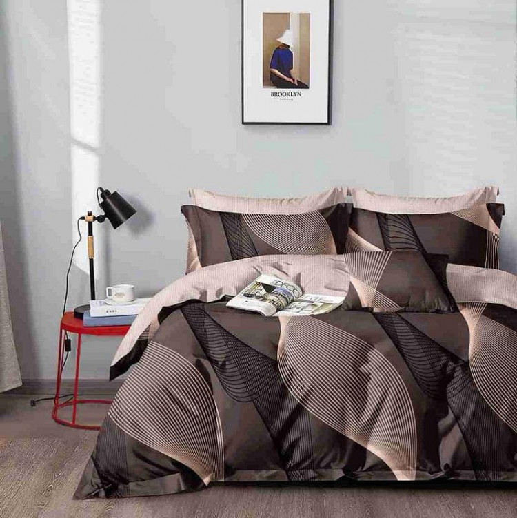 Постельное белье из сатина АЛЬВИТЕК волны коричневое семейное