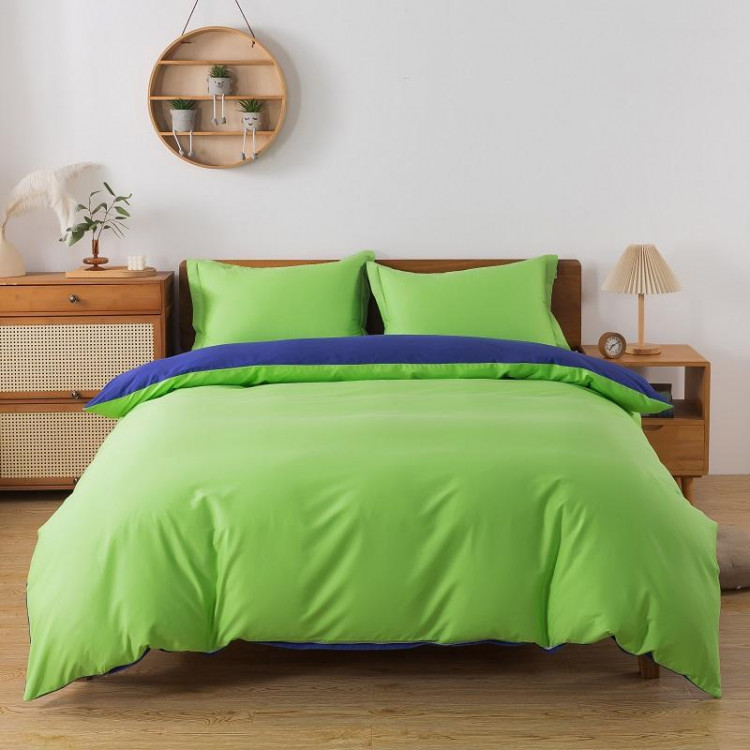 Постельное белье с простыней на резинке из сатина TANGO зеленое-синее евро