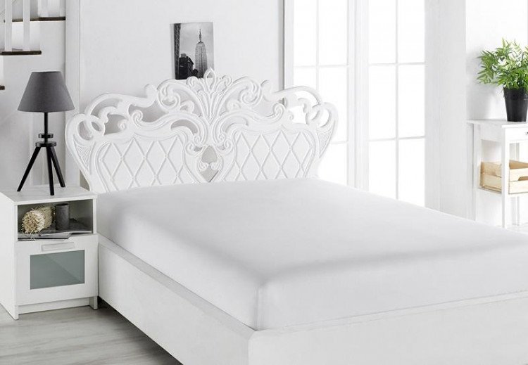 Простыня на резинке из сатина KARNA LOFT белая 160х200х30