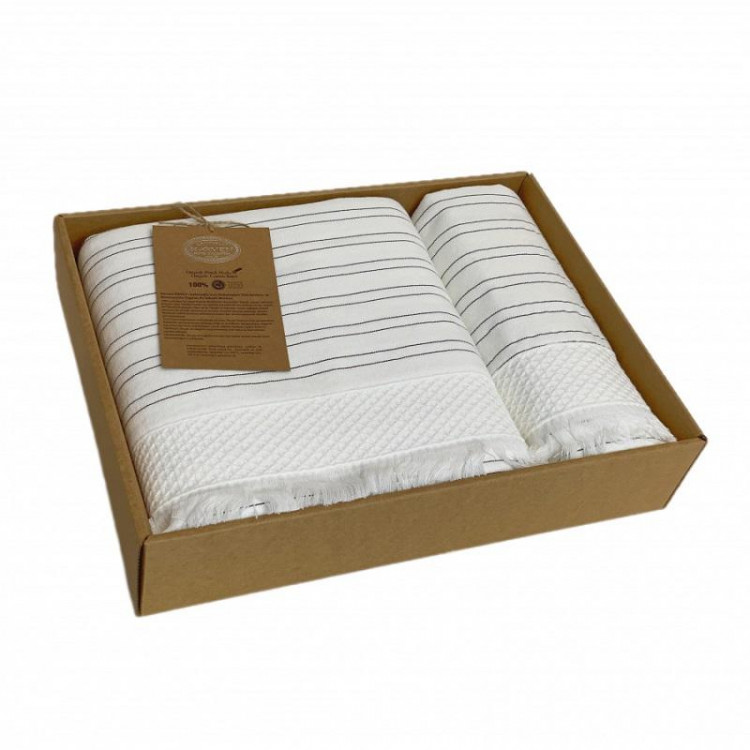 Набор полотенец махровых хлопковых KARVEN HS1721 ORENDO кремовый 50х90 (1шт), 70х140 (1шт)