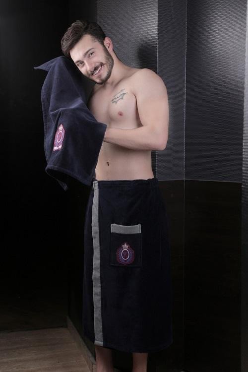 Набор мужской для ванной и сауны велюровый KARNA KORAL синий