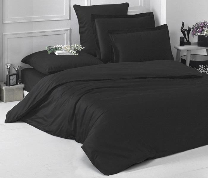 Постельное белье однотонное из сатина KARNA LOFT черное евро