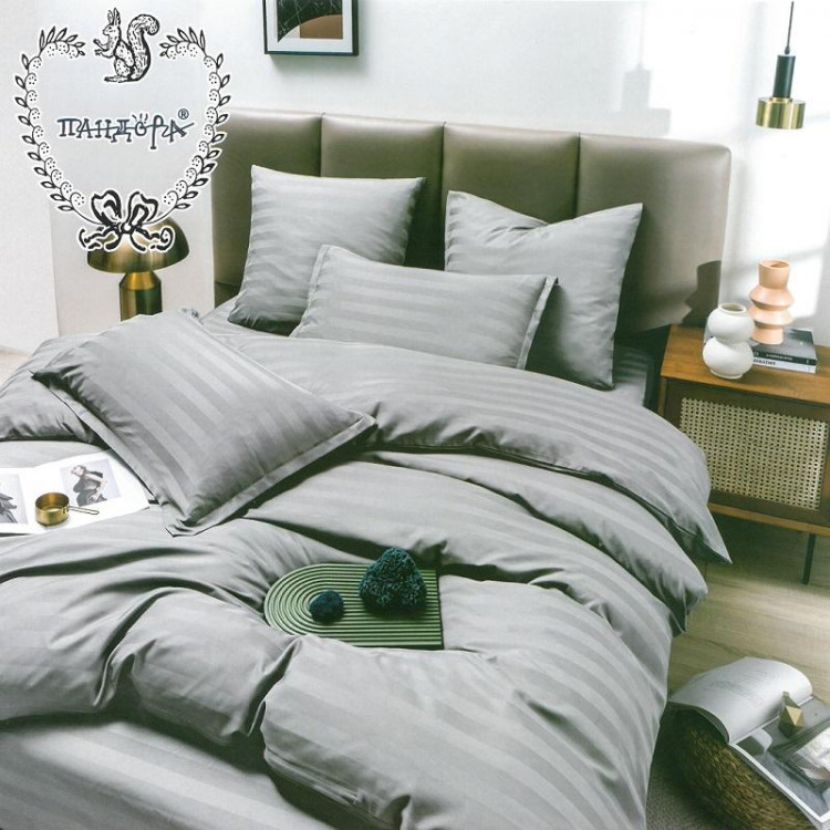 Постельное белье из страйп-сатина ПАНДОРА серое семейное