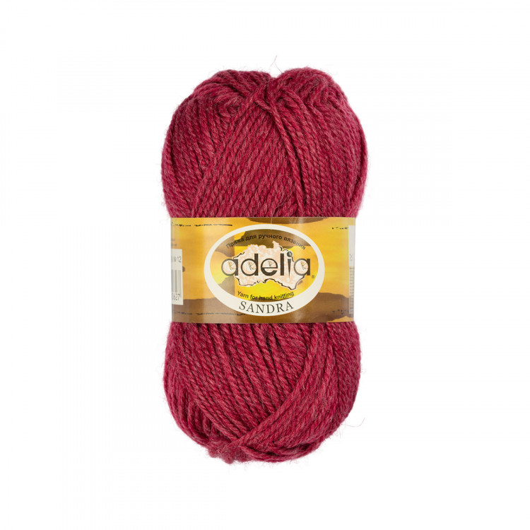 Пряжа ADELIA SANDRA №12 бордовая 50% шерсть, 50% акрил, 10 шт х 50 гр, 90 м +/- 4 м
