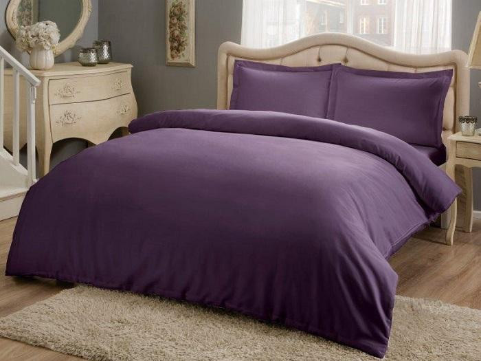 Постельное белье из сатина TAC HAPPY DAY BASIC фиолетовое евро
