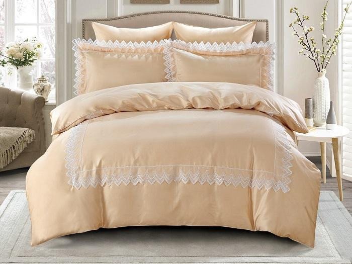 Постельное белье из макосатина с вышивкой KARNA NELI шампань евро