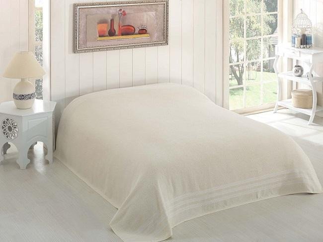 Простыня махровая KARNA PETEK кремовая 200х220